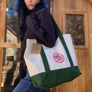 Trader Joe's Green and White Tote Bag